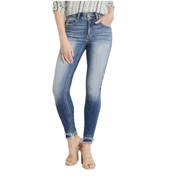 KanCan Denim - KanCan Skinny Mid Rise Frayed Hem Jean Dark Wash Women's 28